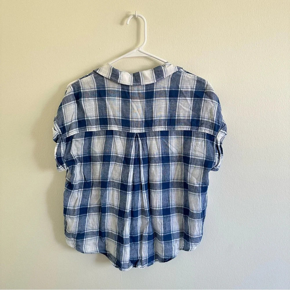 Sanctuary linen plaid boxy fit button front blouse XS - Picture 3 of 4